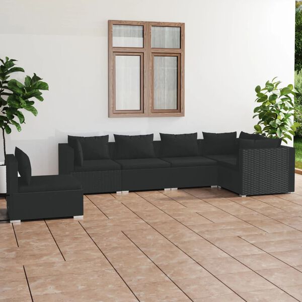 vidaXL Set de muebles de jardín 6 pzas y cojines ratán sintético negro
