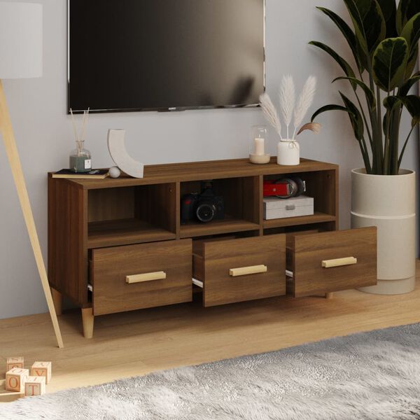 vidaXL Mueble para TV madera contrachapada roble marr&oacute;n 102x36x50 cm