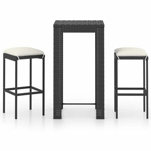 vidaXL Set muebles bar jard&iacute;n 3 piezas y cojines rat&aacute;n sint&eacute;tico negro