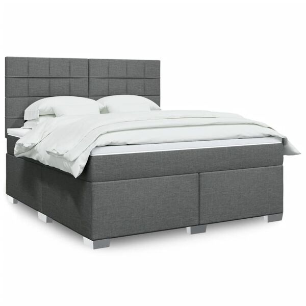 vidaXL Cama box spring con colch&oacute;n tela gris oscuro 180x200 cm