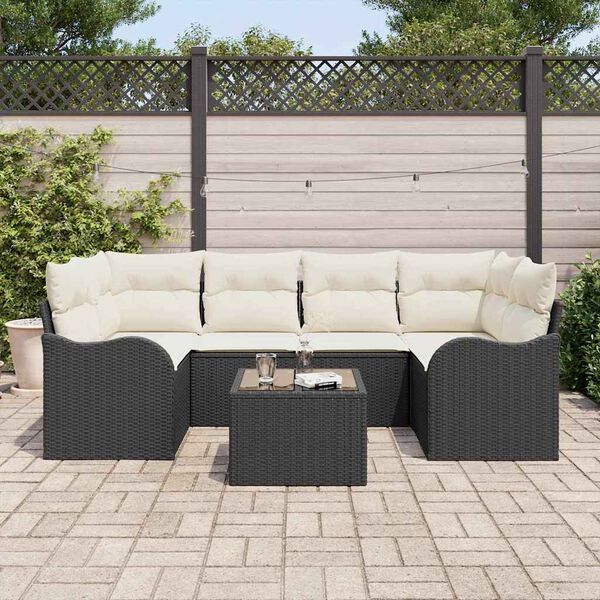vidaXL Conjunto de sof&aacute; de jard&iacute;n con coj&iacute;n Manual 7 pcs Negro y crema