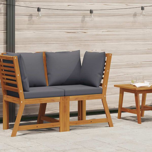 vidaXL Sofá de esquina madera maciza de acacia con cojines gris oscuro