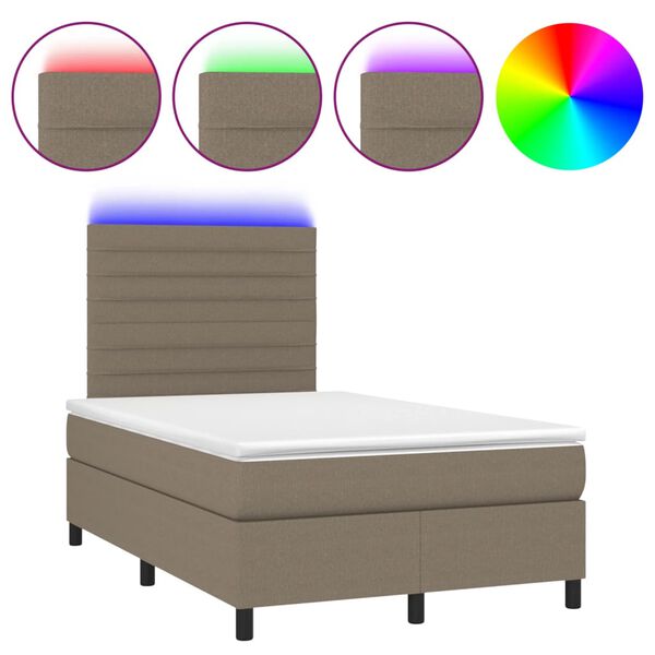 vidaXL Cama box spring con colch&oacute;n y LED tela gris taupe 120x190 cm