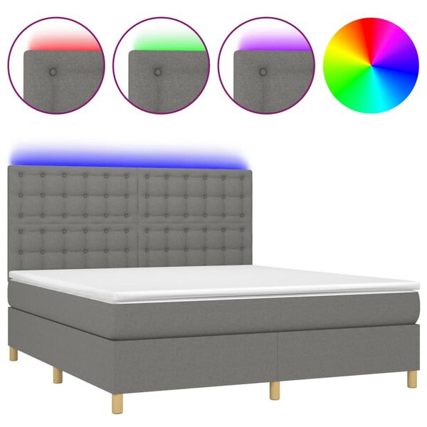 vidaXL Cama box spring colch&oacute;n y luces LED tela gris oscuro 160x200 cm