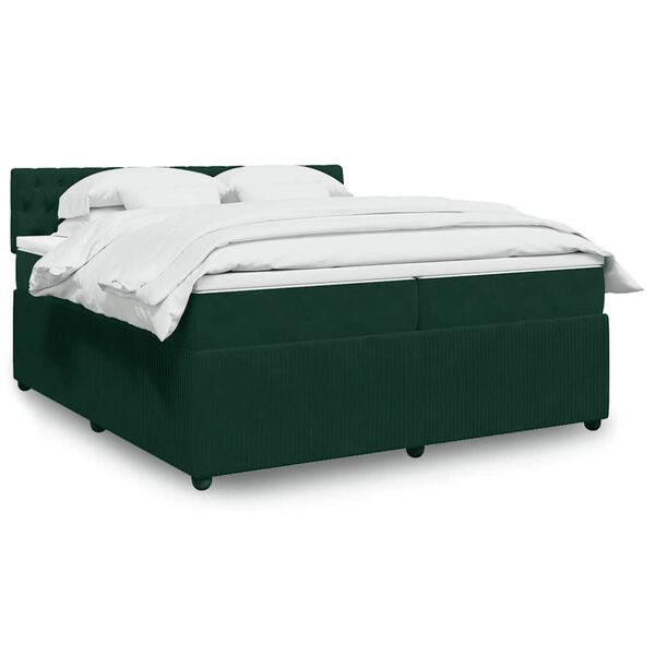 vidaXL Cama box spring con colch&oacute;n terciopelo verde oscuro 200x200 cm