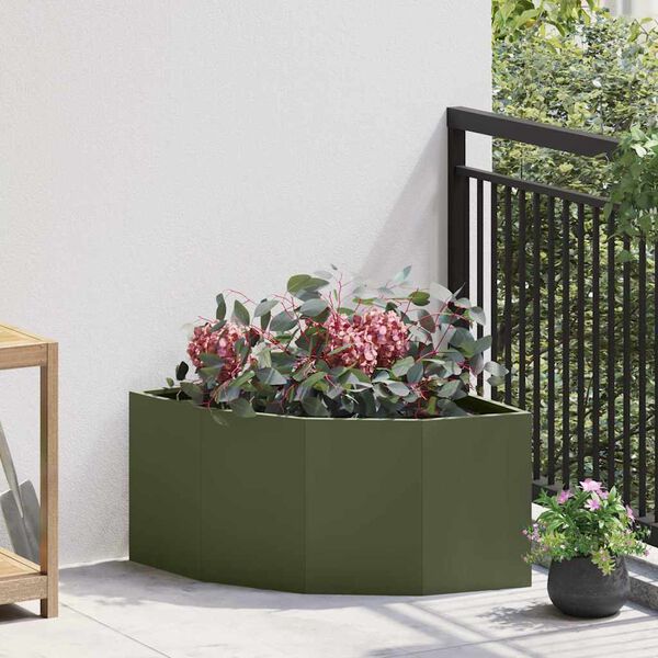 vidaXL Macetero de Esquina Verde oliva 60 x 60 x 35 cm Acero