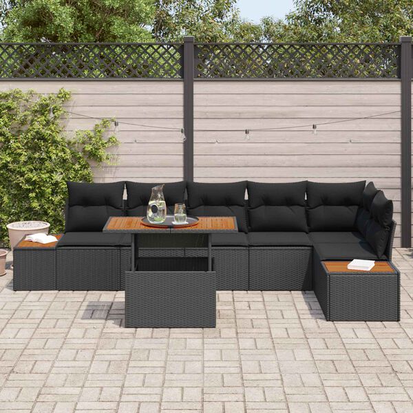 vidaXL Conjunto de sof&aacute; de jard&iacute;n 7 pcs Negro Polirat&aacute;n