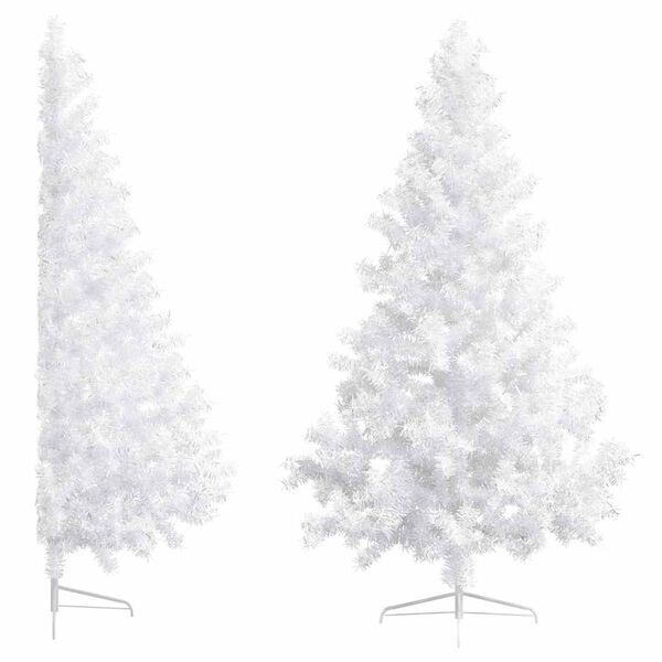 vidaXL Medio &aacute;rbol de Navidad con luces y bolas blanco 120 cm
