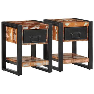 vidaXL Mesitas de noche 2 uds multicolor madera maciza rugosa mango