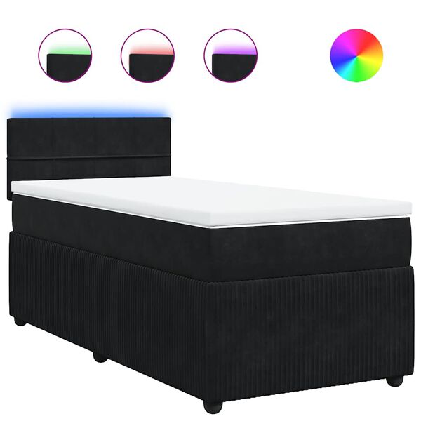 vidaXL Cama box spring con colch&oacute;n terciopelo negro 90x200 cm