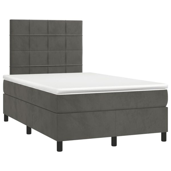 vidaXL Cama box spring colch&oacute;n y LED terciopelo gris oscuro 120x190 cm