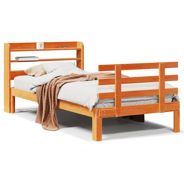 vidaXL Estructura cama con cabecero madera pino marr&oacute;n cera 75x190 cm