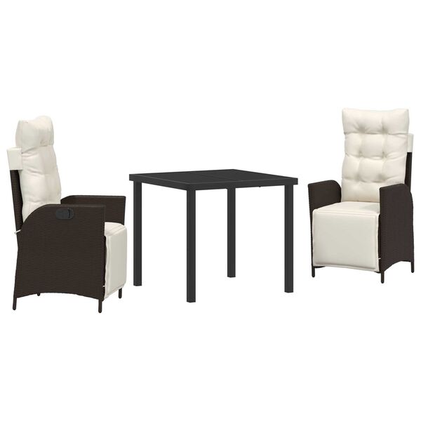 vidaXL Conjunto de Comedor de Jard&iacute;n 3 pcs Marr&oacute;n rat&aacute;n sint&eacute;tico
