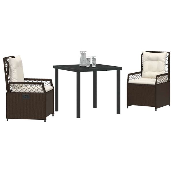 vidaXL Conjunto de Comedor de Jard&iacute;n 3 pcs Marr&oacute;n rat&aacute;n sint&eacute;tico