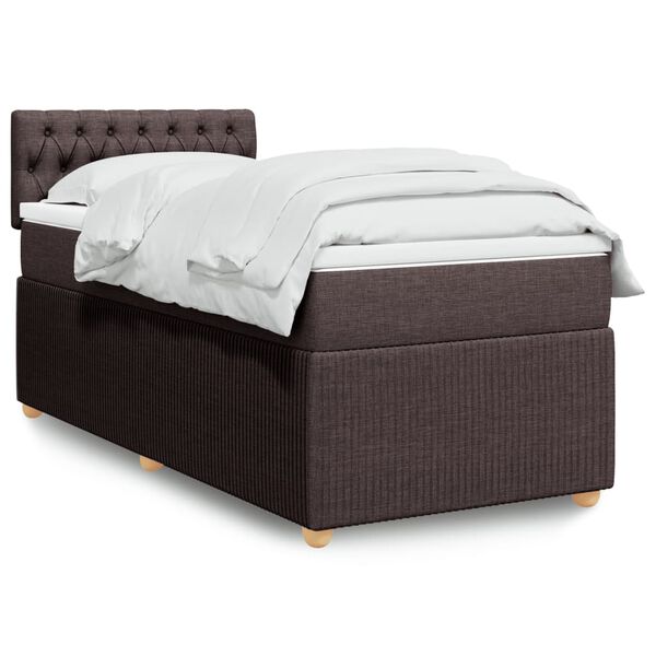 vidaXL Cama box spring con colch&oacute;n tela marr&oacute;n oscuro 90x200 cm