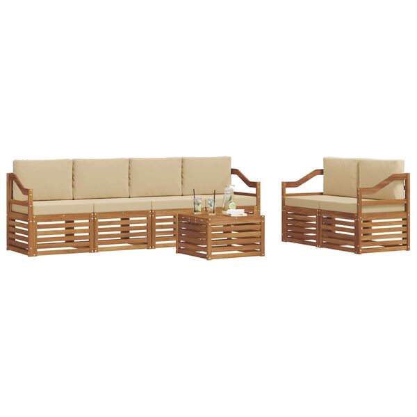 vidaXL Conjunto de sof&aacute;s de exterior con coj&iacute;n 7 pcs Natural y Beige