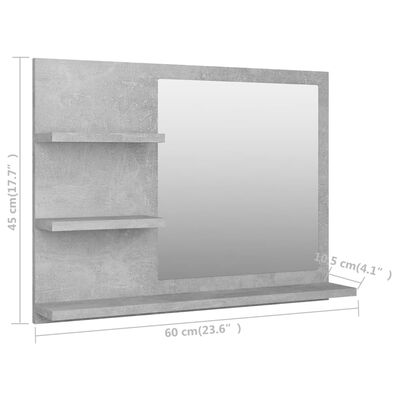 vidaXL Espejo de baño madera contrachapada gris hormigón 60x10,5x45 cm