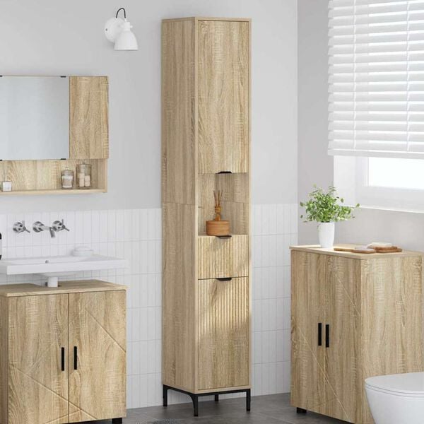 vidaXL Gabinete de Ba&ntilde;o con caj&oacute;n Roble Sonoma 31,5 x 33 x 190 cm