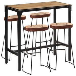 vidaXL Set de mesa alta y taburetes 5 pzas madera maciza mango y metal