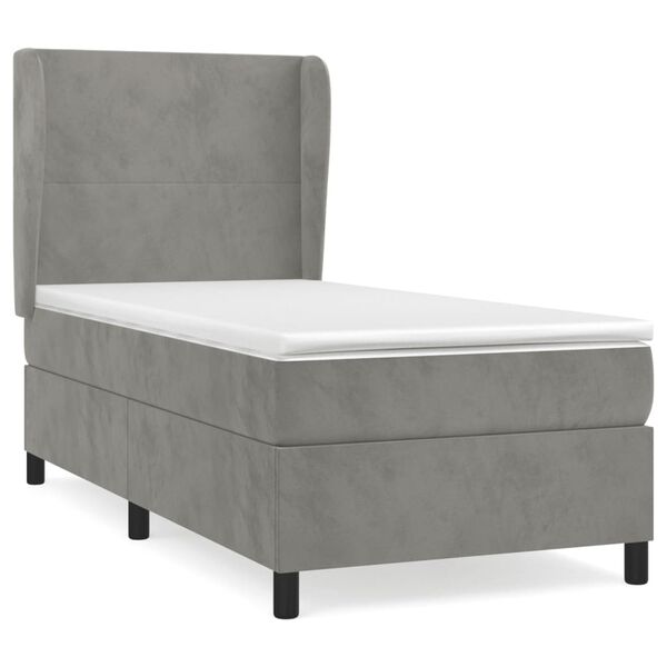 vidaXL Cama box spring con colch&oacute;n terciopelo gris claro 80x200 cm