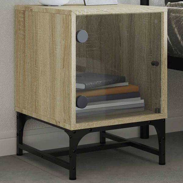 vidaXL Mesitas noche con puertas vidrio 2 uds roble Sonoma 35x37x50 cm