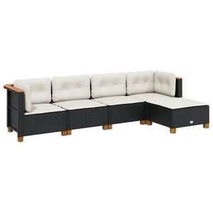 vidaXL Set de muebles de jard&iacute;n 5 pzas y cojines rat&aacute;n sint&eacute;tico negro