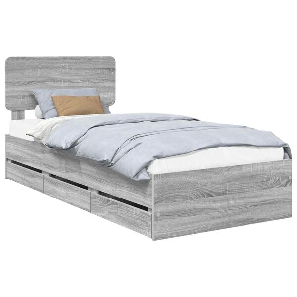 vidaXL Estructura de cama Gris Sonoma 75 x 190 cm Madera de ingenier&iacute;a
