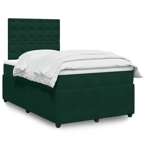 vidaXL Cama box spring con colch&oacute;n terciopelo verde oscuro 120x190 cm