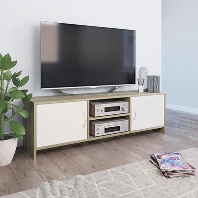 vidaXL Mueble de TV madera contrachapada blanco y roble 120x30x37,5 cm