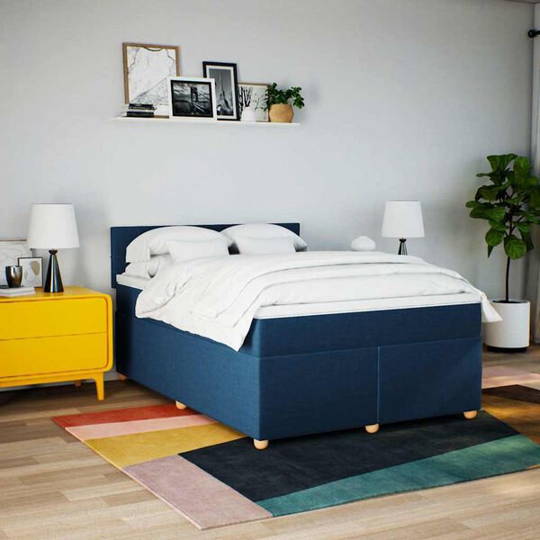 vidaXL Cama box spring con colch&oacute;n tela azul 140x190 cm