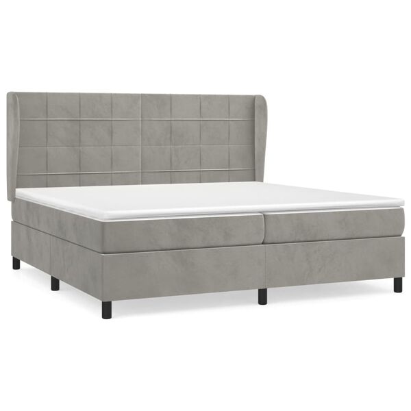 vidaXL Cama box spring con colch&oacute;n terciopelo gris claro 200x200 cm