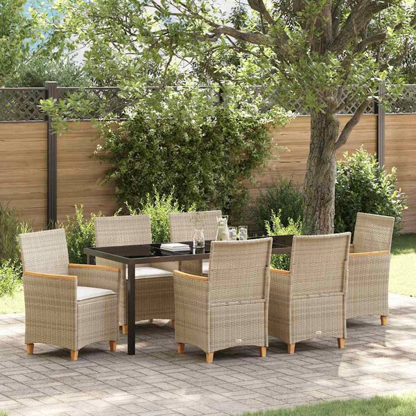 vidaXL Conjunto de Comedor de Jard&iacute;n 7 pcs Beige rat&aacute;n sint&eacute;tico