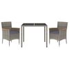 vidaXL Set comedor de jard&iacute;n 3 piezas con cojines rat&aacute;n sint&eacute;tico gris