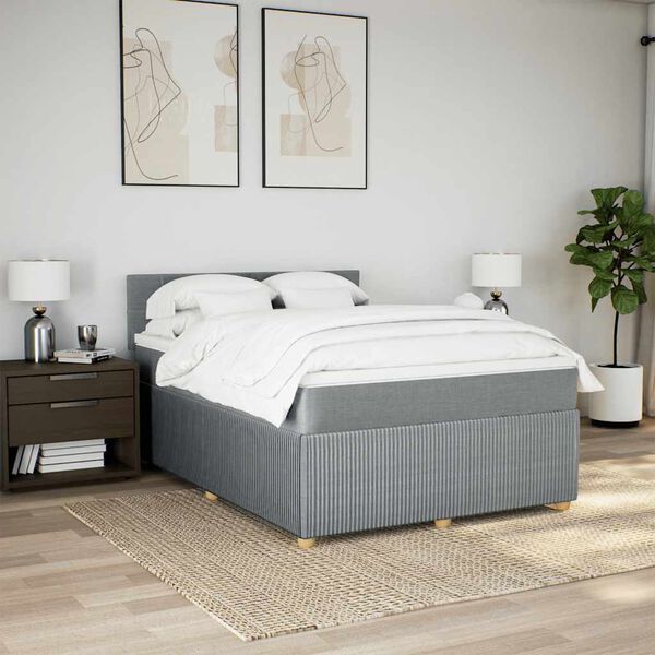 vidaXL Cama box spring con colch&oacute;n tela gris claro 140x200 cm