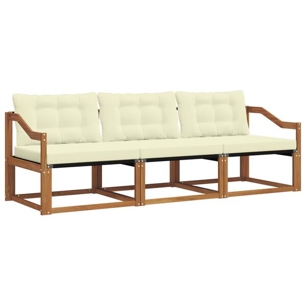 vidaXL Conjunto de sof&aacute;s de exterior con coj&iacute;n 3 pcs Natural y Crema