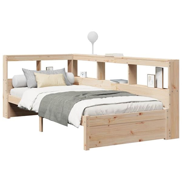 vidaXL Cama con estanter&iacute;a sin colch&oacute;n madera maciza de pino 100x200cm