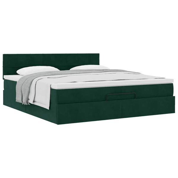 vidaXL Estructura de cama otomana con colch&oacute;n verde oscuro 180x200 cm