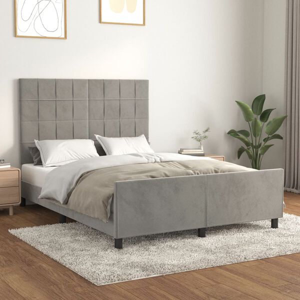 vidaXL Estructura de cama sin colch&oacute;n terciopelo gris claro 140x190 cm