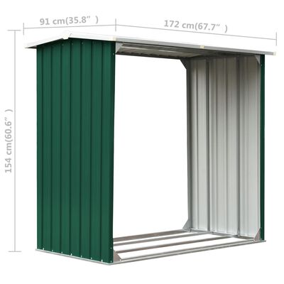 vidaXL Caseta de jardín para leña acero galvanizado verde 172x91x154cm