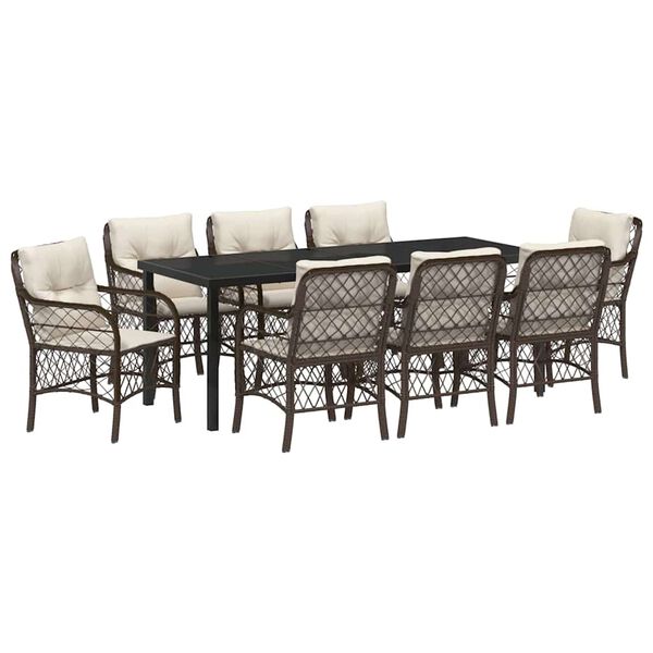 vidaXL Conjunto de Comedor de Jard&iacute;n 9 pcs Marr&oacute;n rat&aacute;n sint&eacute;tico