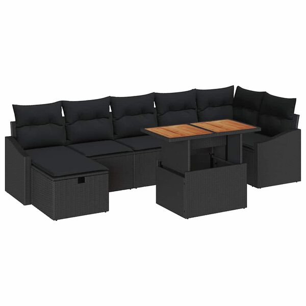 vidaXL Conjunto de sof&aacute; de jard&iacute;n 8 pcs Negro rat&aacute;n sint&eacute;tico