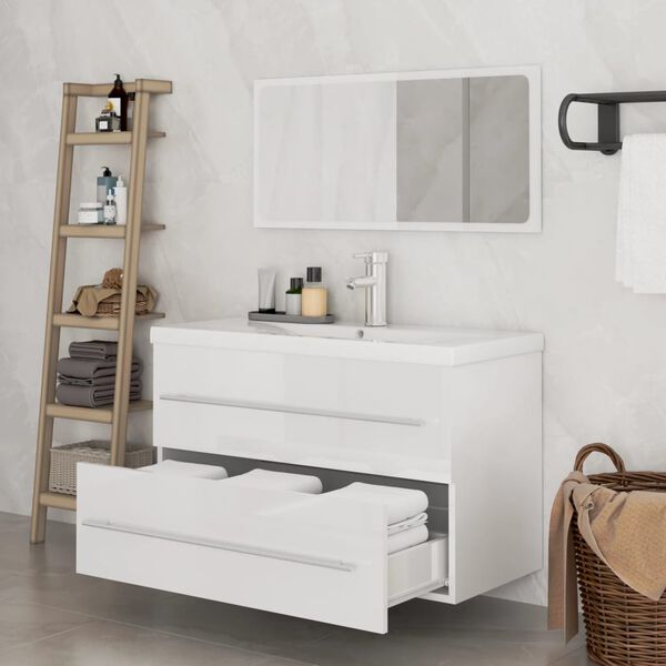 vidaXL Conjunto de muebles de ba&ntilde;o 3 piezas blanco brillante