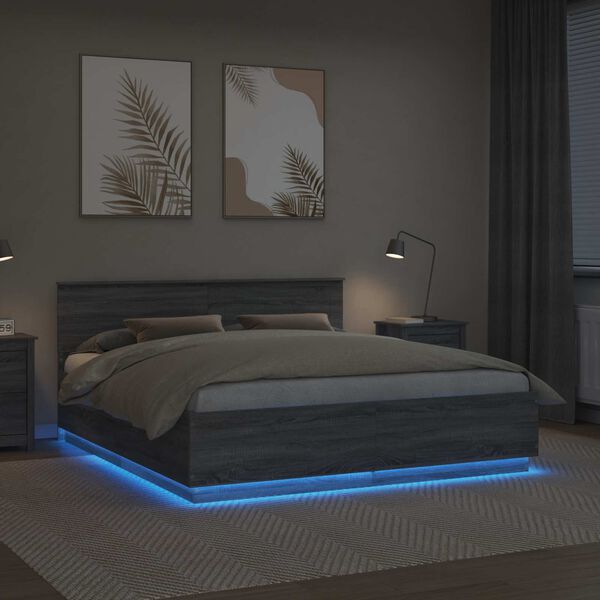 vidaXL Estructura de cama con cabecera Gris Sonoma 200 x 200 cm