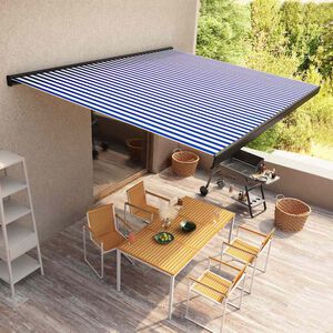 vidaXL Toldo de carrete motorizado azul y blanco 400x300 cm