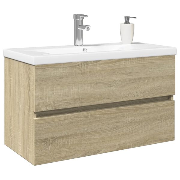vidaXL Set de mueble de ba&ntilde;o 2 piezas cer&aacute;mica y madera de ingenier&iacute;a