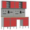 vidaXL Armario de trabajo 10 pcs Rojo Madera Ingenierizada y Acero