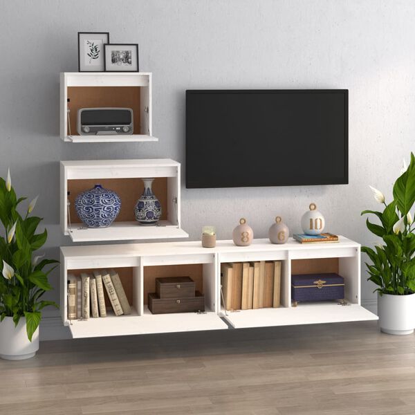 vidaXL Muebles para TV 4 piezas madera maciza de pino blanco