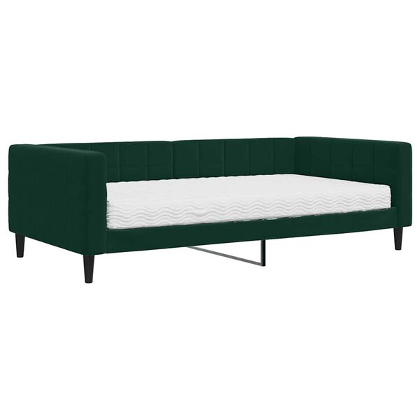 vidaXL Sof&aacute; cama con colch&oacute;n terciopelo verde oscuro 100x200 cm