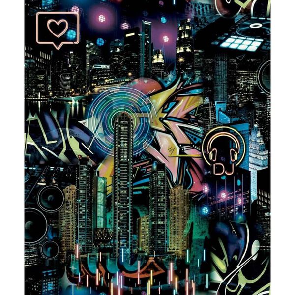 Noordwand Papel pared Good Vibes Skyscrapers City Icons negro morado