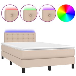 vidaXL Cama box spring colch&oacute;n LED cuero sint&eacute;tico capuchino 120x190cm